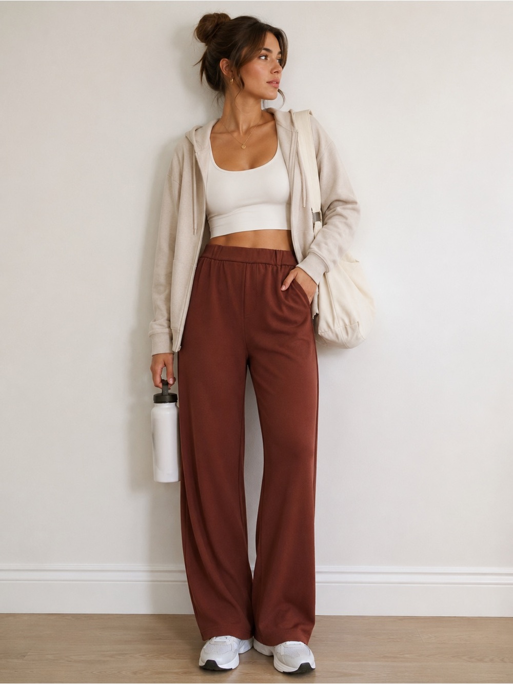 Halara Brown Wide Leg Athleisure Lounge Pants High Rise Comfy Soft Small - Picture 1 of 9